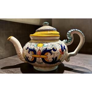 Sur La Table "Nova Deruta" Teapot | Hand-Painted Italian Majolica